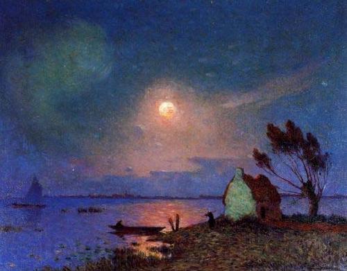 unknow artist Pont-Aven in the Moonlight Norge oil painting art